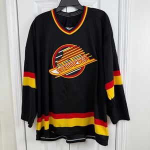 Vintage Vancouver Canucks Hockey Jersey AIR KNIT by Maska XL Black Red Yellow
